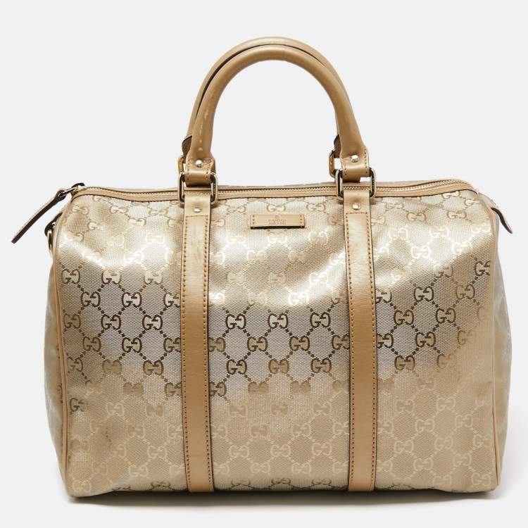 مملوكة مسبقًا Gucci Gold GG Imprime Canvas and Leather Medium Joy Boston Bag