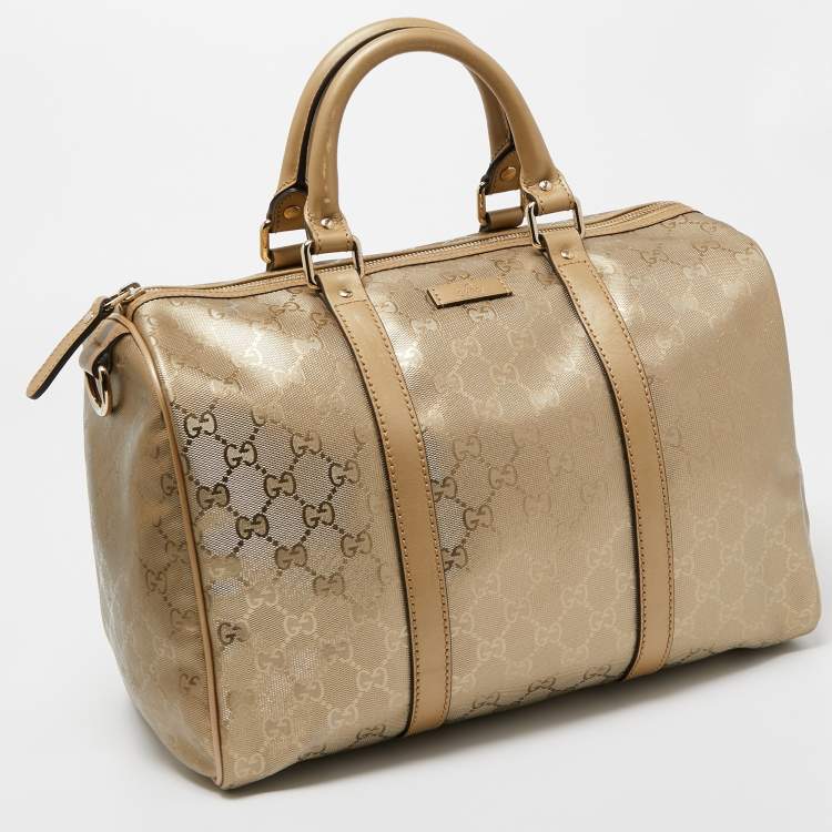 مملوكة مسبقًا Gucci Gold GG Imprime Canvas and Leather Medium Joy Boston Bag