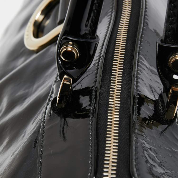 Pre Owned Gucci Black Patent Leather D Ring Tote