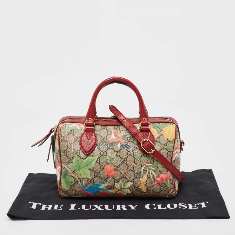 Pre Owned Gucci Multicolor GG Supreme Canvas and Leather Small Tian Boston Bag