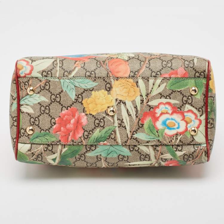 Pre Owned Gucci Multicolor GG Supreme Canvas and Leather Small Tian Boston Bag