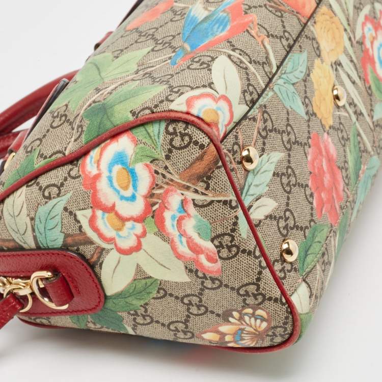 Pre Owned Gucci Multicolor GG Supreme Canvas and Leather Small Tian Boston Bag