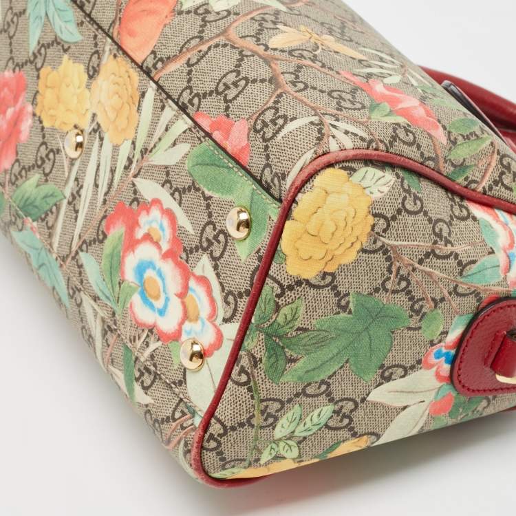 Pre Owned Gucci Multicolor GG Supreme Canvas and Leather Small Tian Boston Bag