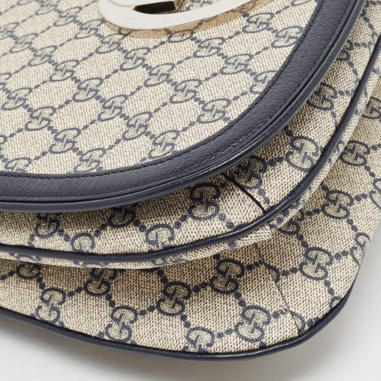 Pre Owned Gucci Navy Blue/Beige GG Supreme Canvas and Leather Blondie Top Handle Bag