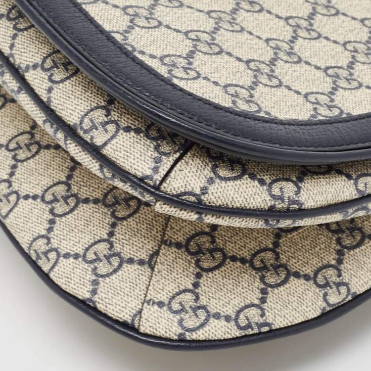 Pre Owned Gucci Navy Blue/Beige GG Supreme Canvas and Leather Blondie Top Handle Bag