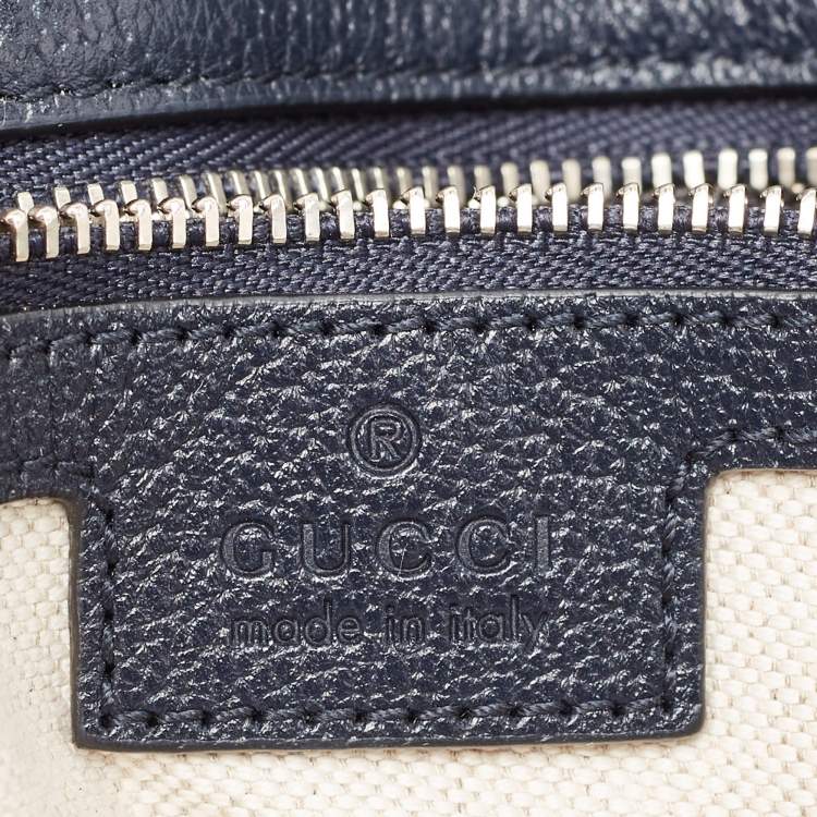 Pre Owned Gucci Navy Blue/Beige GG Supreme Canvas and Leather Blondie Top Handle Bag