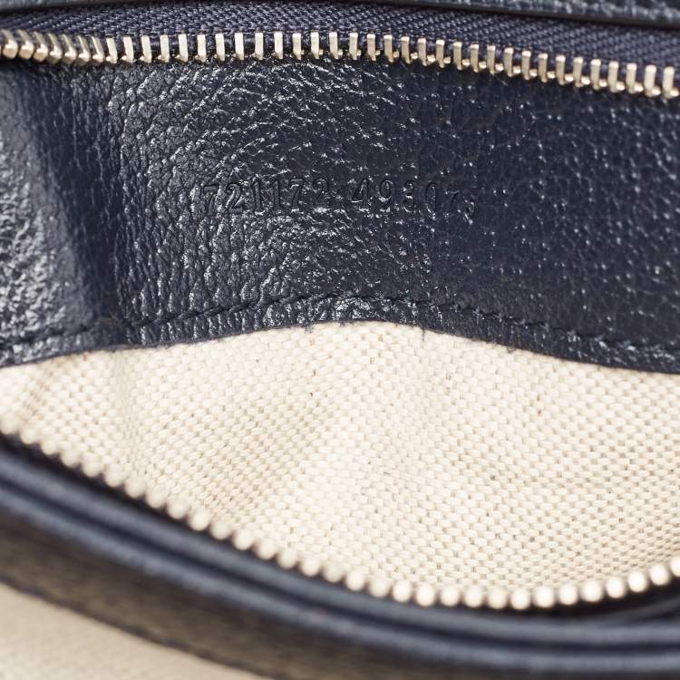 Pre Owned Gucci Navy Blue/Beige GG Supreme Canvas and Leather Blondie Top Handle Bag