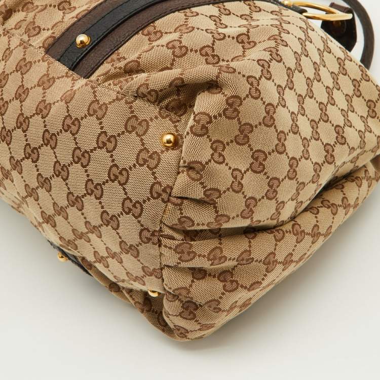 Pre Owned Gucci Beige/Ebony GG Canvas and Leather Interlocking G Large Tote