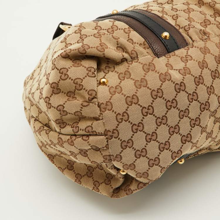 Pre Owned Gucci Beige/Ebony GG Canvas and Leather Interlocking G Large Tote