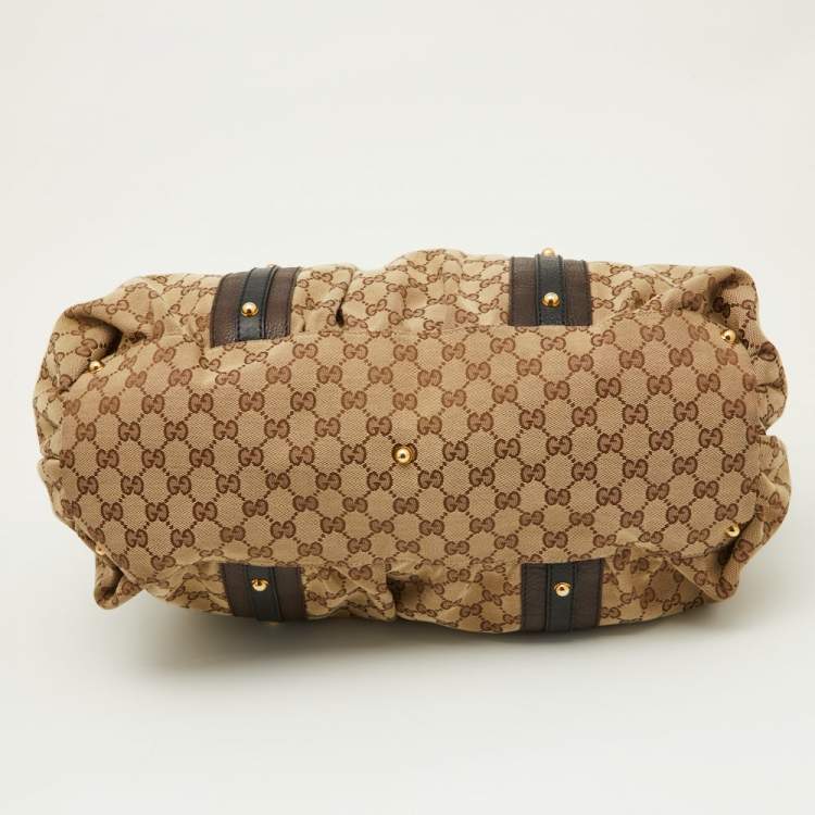 Pre Owned Gucci Beige/Ebony GG Canvas and Leather Interlocking G Large Tote