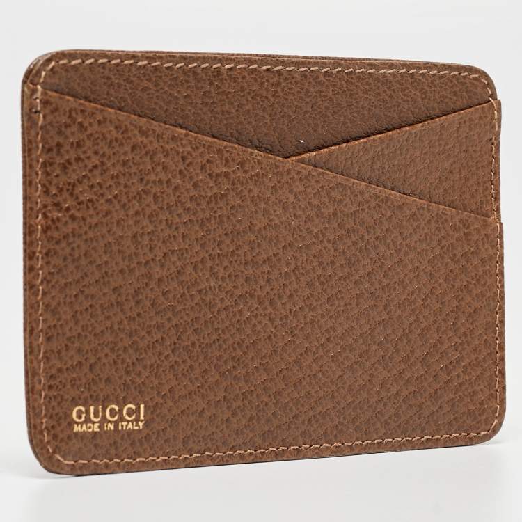 Pre Owned Gucci Brown GG Canvas and Leather Card Holder