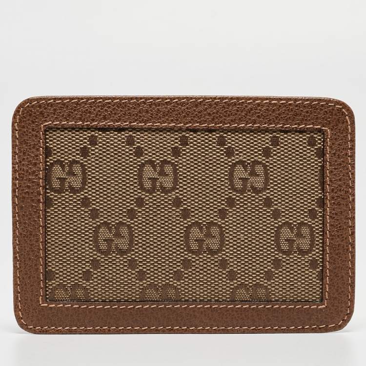 Pre Owned Gucci Brown GG Canvas and Leather Card Holder