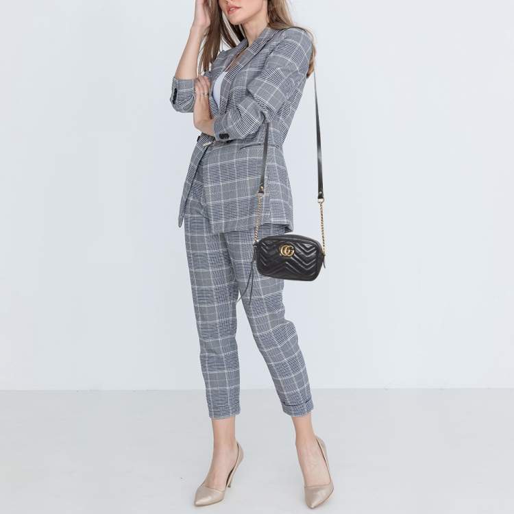 Pre Owned Gucci Black Matelasse Leather Mini GG Marmont Chain Shoulder Bag