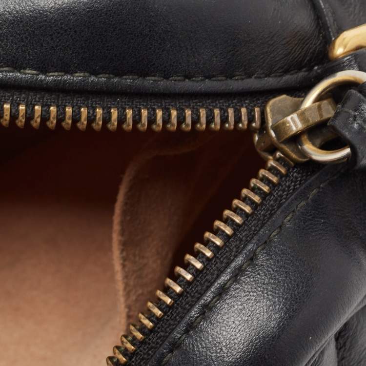 Pre Owned Gucci Black Matelasse Leather Mini GG Marmont Chain Shoulder Bag