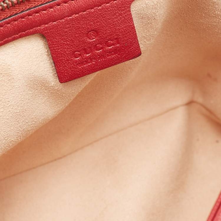 Pre Owned Gucci Black/Red Diagonal Quilt Leather Medium GG Marmont Torchon Shoulder Bag