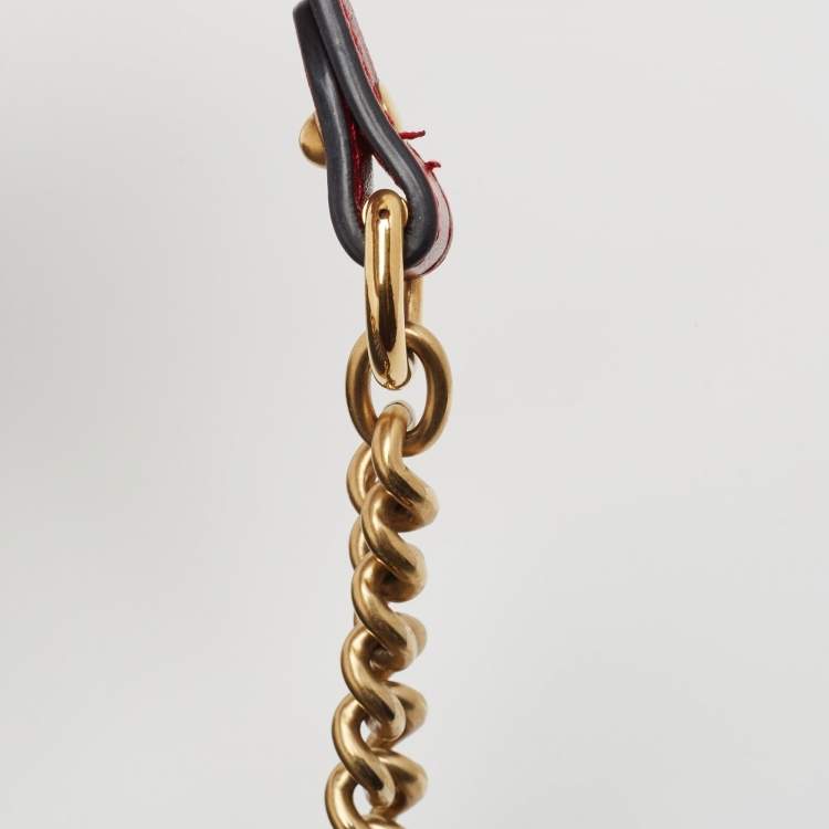 Pre Owned Gucci Black/Red Diagonal Quilt Leather Medium GG Marmont Torchon Shoulder Bag