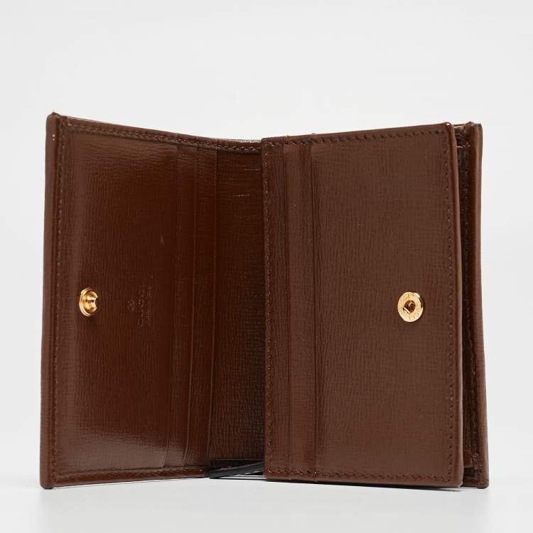 Pre Owned Gucci Brown/Beige GG Supreme Canvas and Leather Horsebit 1955 Flap Card Case