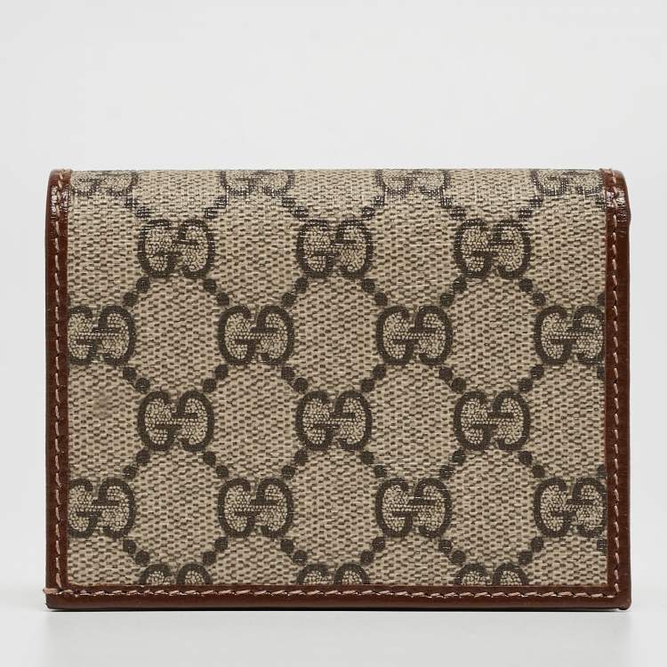 Pre Owned Gucci Brown/Beige GG Supreme Canvas and Leather Horsebit 1955 Flap Card Case