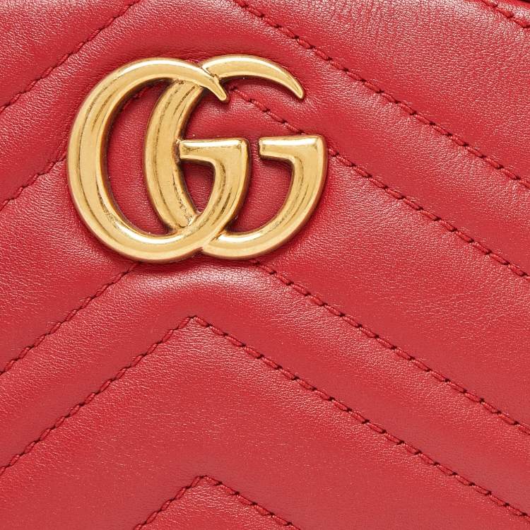 Pre Owned Gucci Red Matelassé Leather GG Marmont Belt Bag