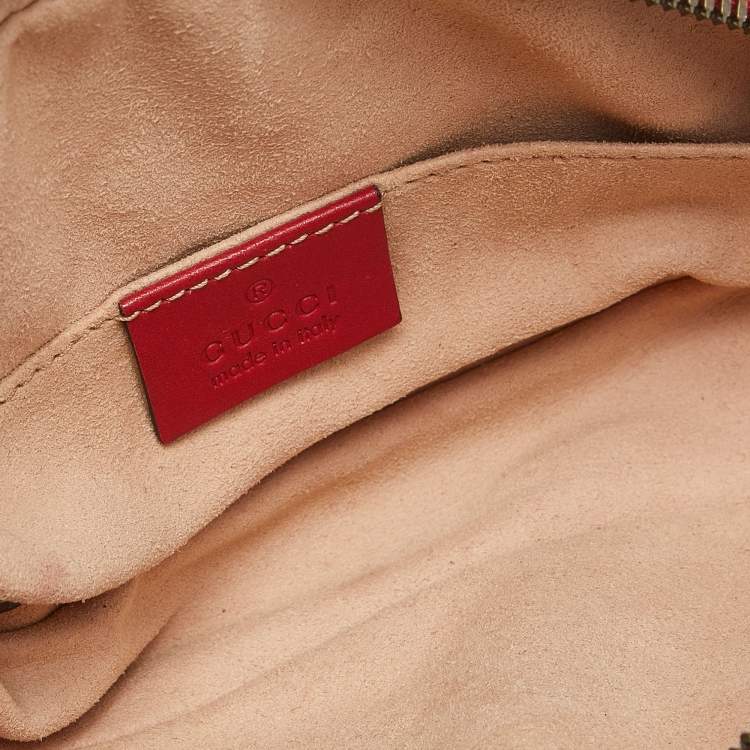 Pre Owned Gucci Red Matelassé Leather GG Marmont Belt Bag