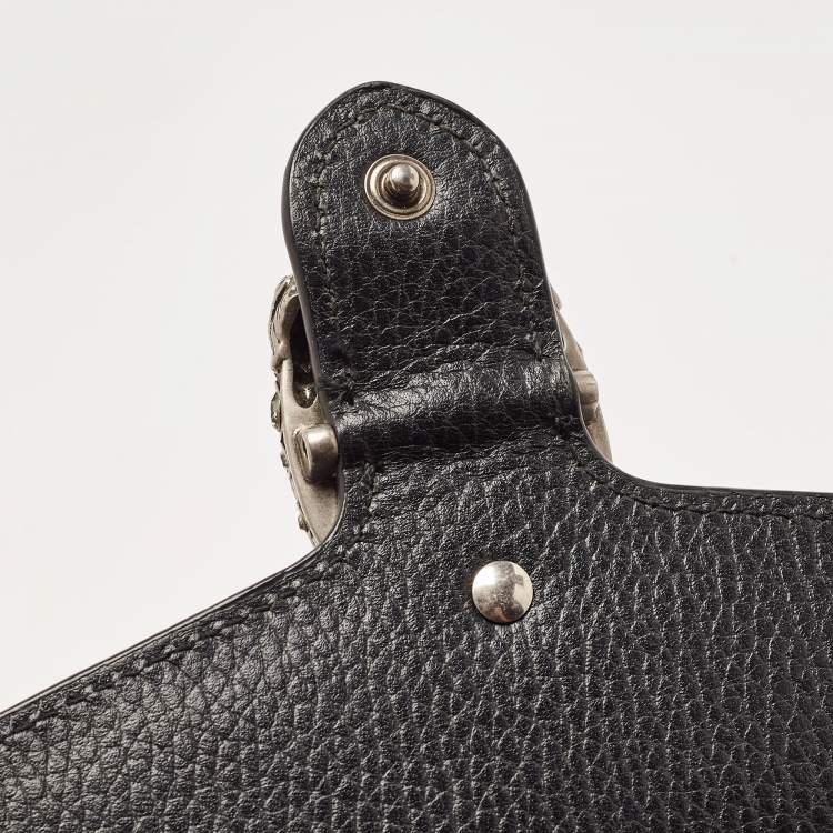 Pre Owned Gucci Black Leather Dionysus Crystals Wallet On Chain
