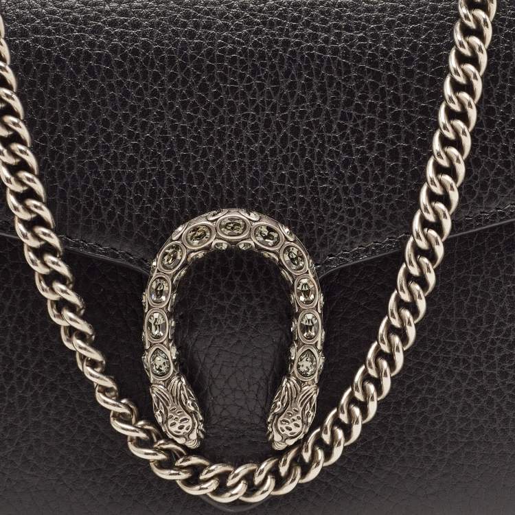 Pre Owned Gucci Black Leather Dionysus Crystals Wallet On Chain