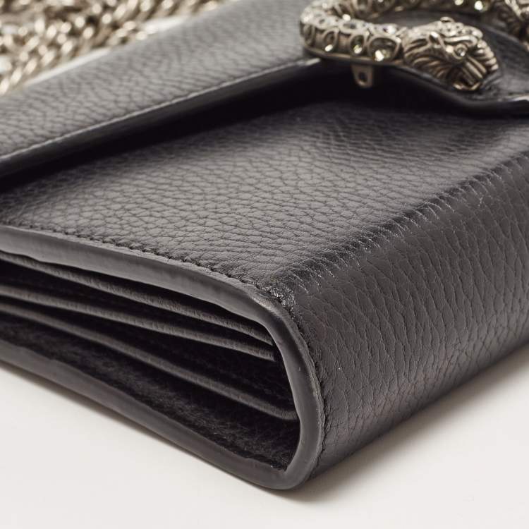 Pre Owned Gucci Black Leather Dionysus Crystals Wallet On Chain