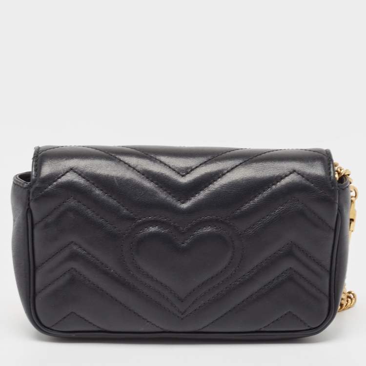 Pre Owned Gucci Black Matelassé Leather Super Mini GG Marmont Shoulder Bag