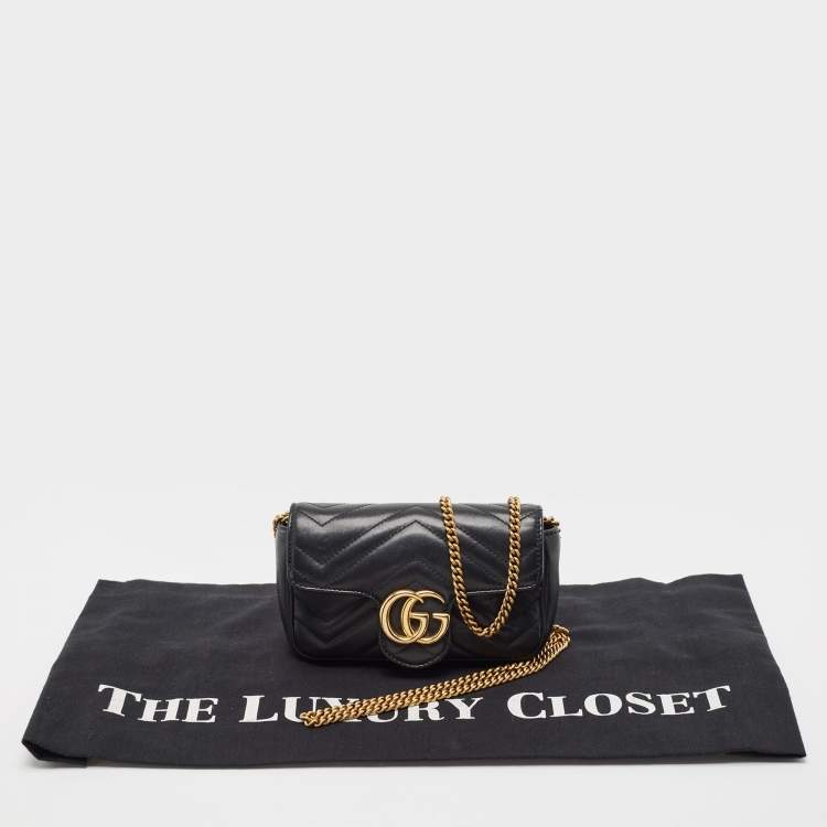Pre Owned Gucci Black Matelassé Leather Super Mini GG Marmont Shoulder Bag