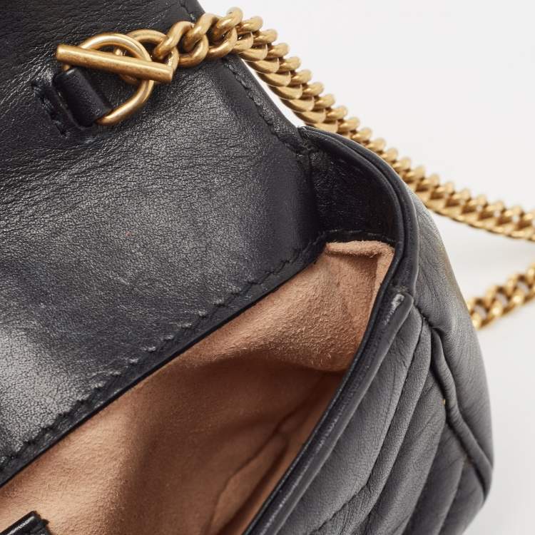 Pre Owned Gucci Black Matelassé Leather Super Mini GG Marmont Shoulder Bag