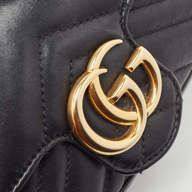 Pre Owned Gucci Black Matelassé Leather Super Mini GG Marmont Shoulder Bag