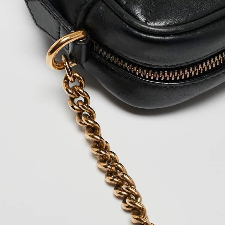Pre Owned Gucci Black Matelassé Leather Mini GG Marmont Camera Bag