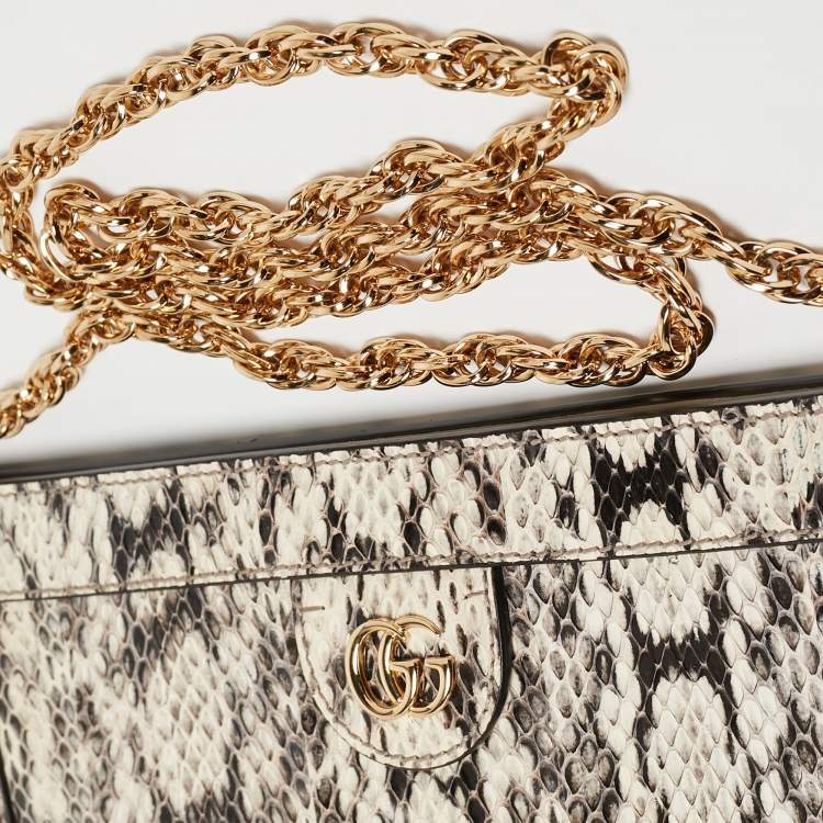 Pre Owned Gucci Black/White Watersnake Leather Small GG Ophidia Shoulder Bag