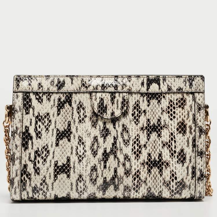 Pre Owned Gucci Black/White Watersnake Leather Small GG Ophidia Shoulder Bag
