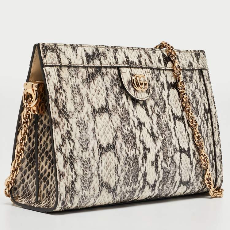 Pre Owned Gucci Black/White Watersnake Leather Small GG Ophidia Shoulder Bag