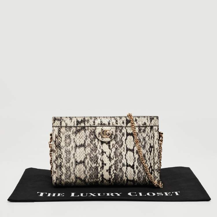 Pre Owned Gucci Black/White Watersnake Leather Small GG Ophidia Shoulder Bag
