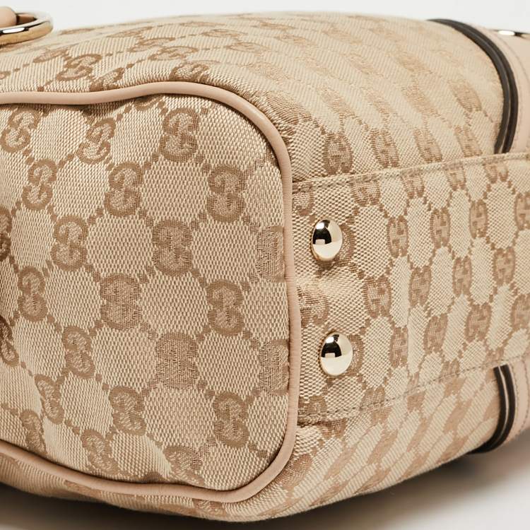 Pre Owned Gucci Beige GG Canvas and Leather New Britt Satchel