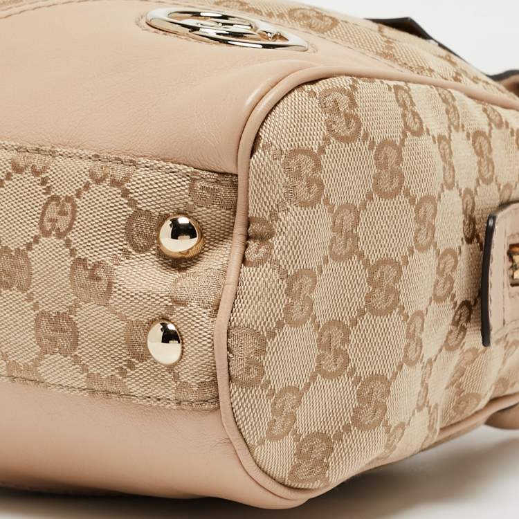 Pre Owned Gucci Beige GG Canvas and Leather New Britt Satchel