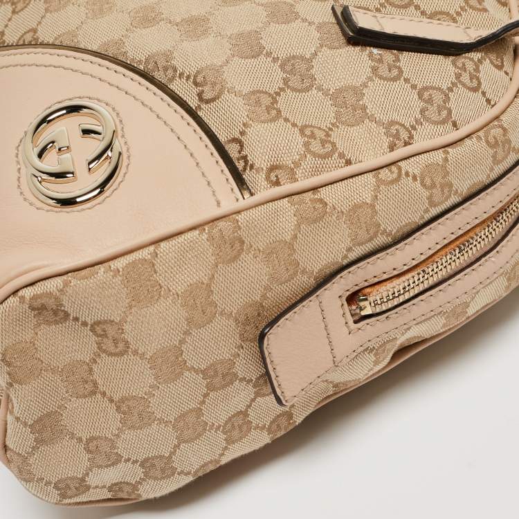 Pre Owned Gucci Beige GG Canvas and Leather New Britt Satchel