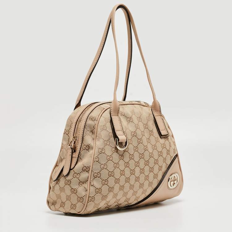 Pre Owned Gucci Beige GG Canvas and Leather New Britt Satchel