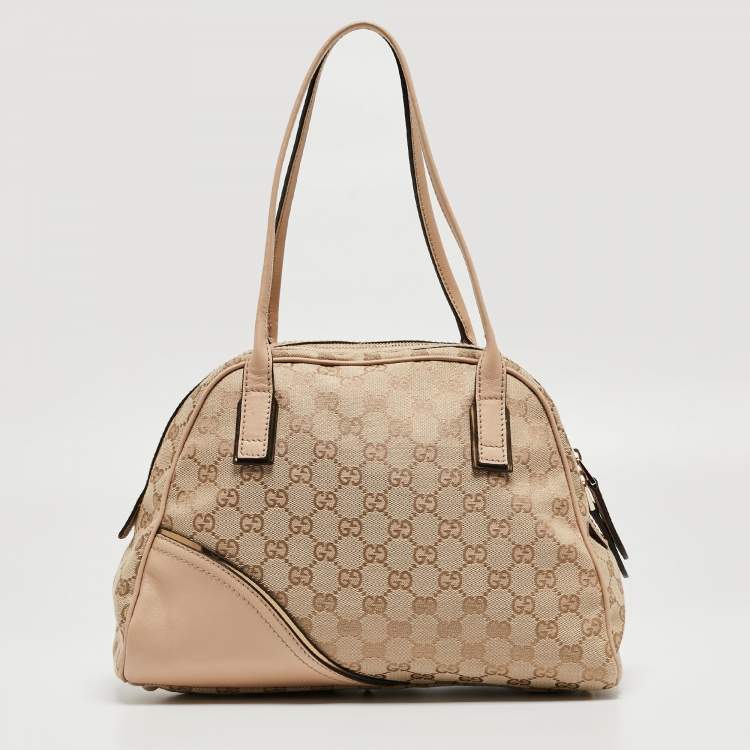 Pre Owned Gucci Beige GG Canvas and Leather New Britt Satchel