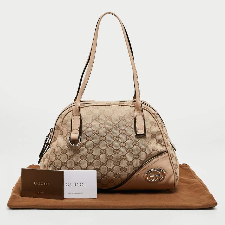 Pre Owned Gucci Beige GG Canvas and Leather New Britt Satchel