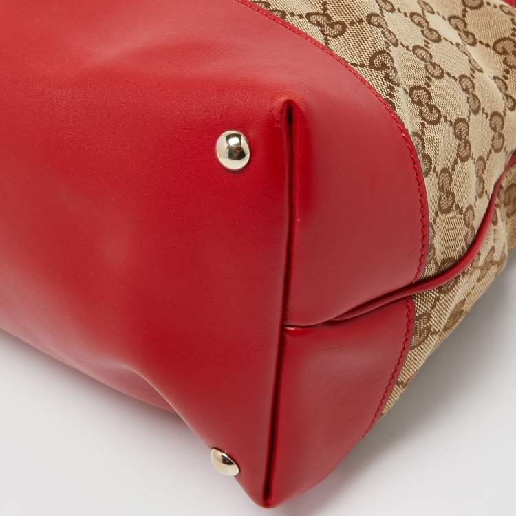 Pre Owned Gucci Red/Beige GG Canvas and Leather Valentine Tote