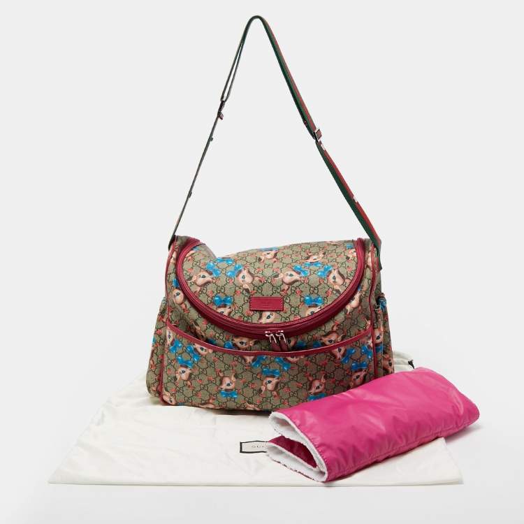 Pre Owned Gucci Beige/Ebony Fawn Print GG Canvas Original Baby Changing Bag