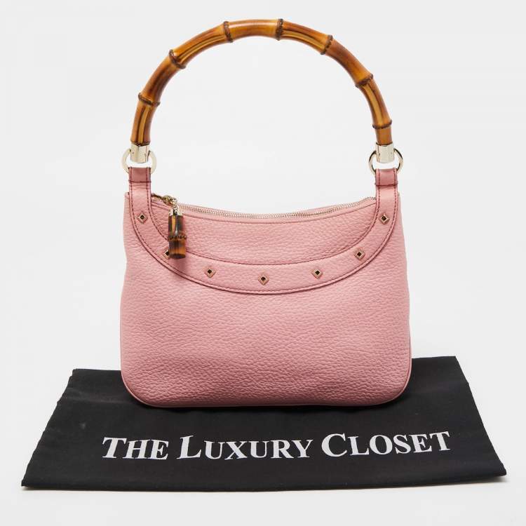 Pre Owned Gucci Pink Leather Anita Bamboo Hobo