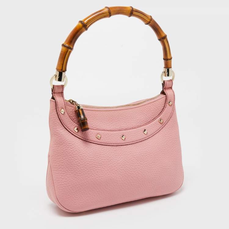 Pre Owned Gucci Pink Leather Anita Bamboo Hobo