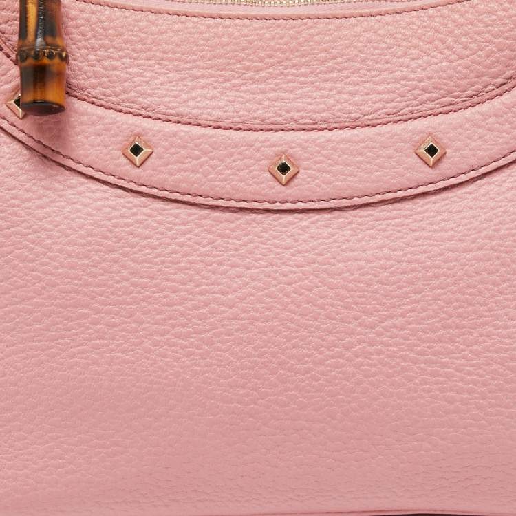 Pre Owned Gucci Pink Leather Anita Bamboo Hobo