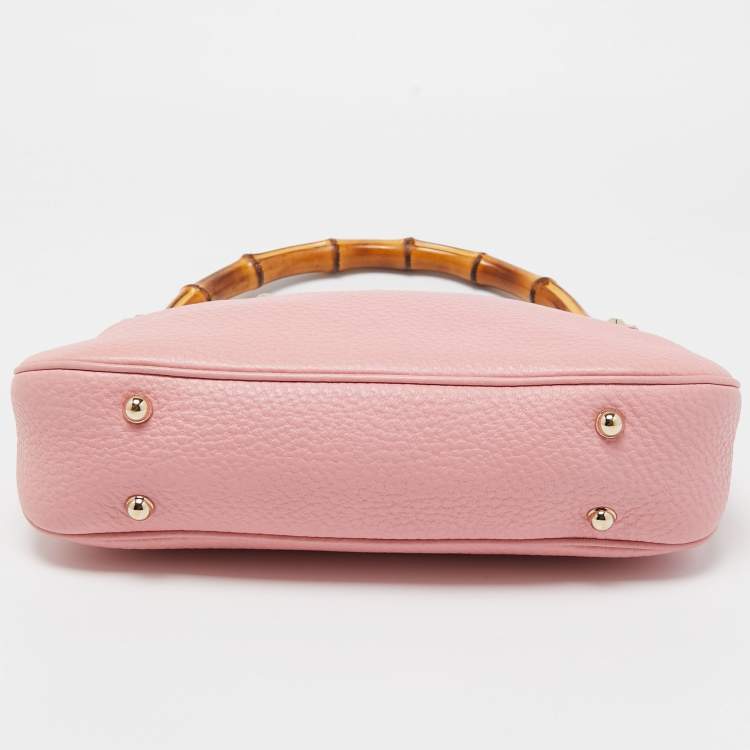 Pre Owned Gucci Pink Leather Anita Bamboo Hobo