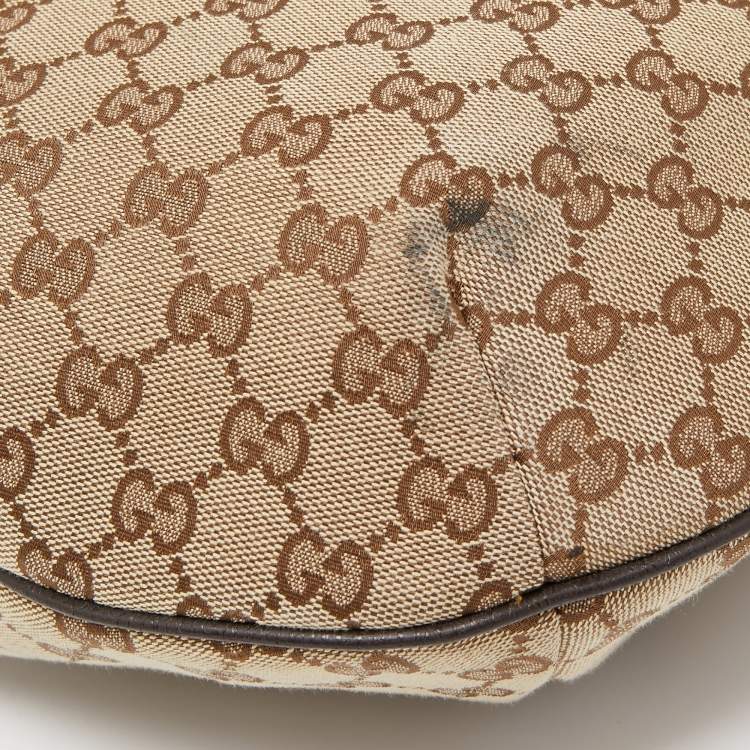 Pre Owned Gucci Beige/Brown GG Canvas and Leather Zip Hobo