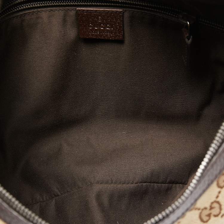 Pre Owned Gucci Beige/Brown GG Canvas and Leather Zip Hobo
